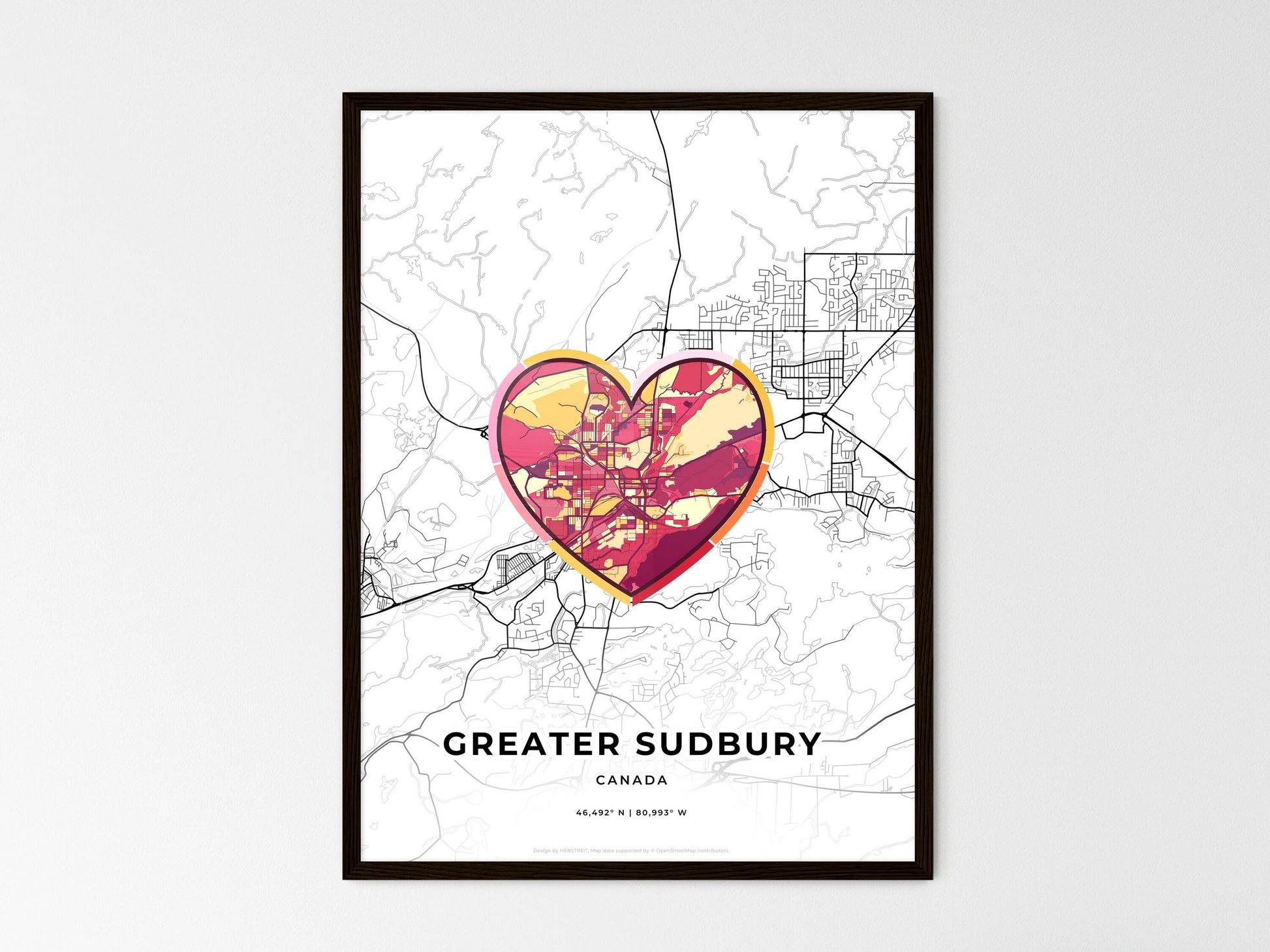 GREATER SUDBURY CANADA minimal art map with a colorful icon. Where it all began, Couple map gift. Style 2