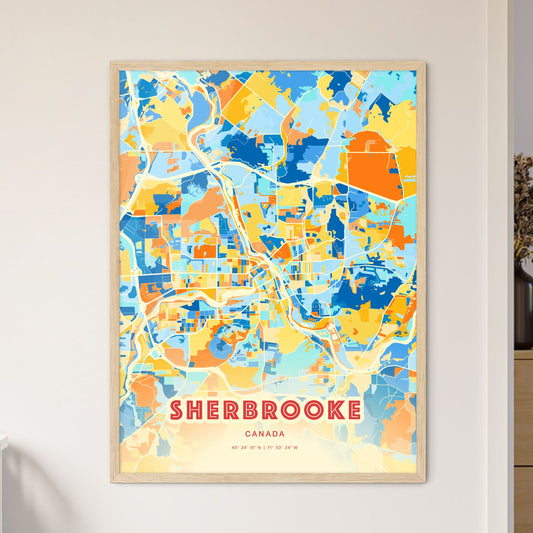 Colorful Sherbrooke Canada Fine Art Map Blue Orange