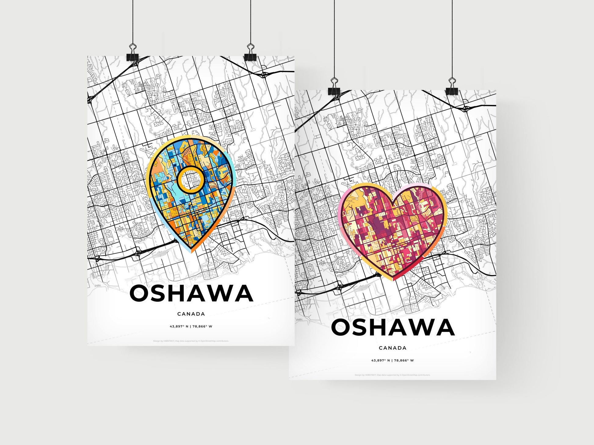 OSHAWA CANADA minimal art map with a colorful icon.