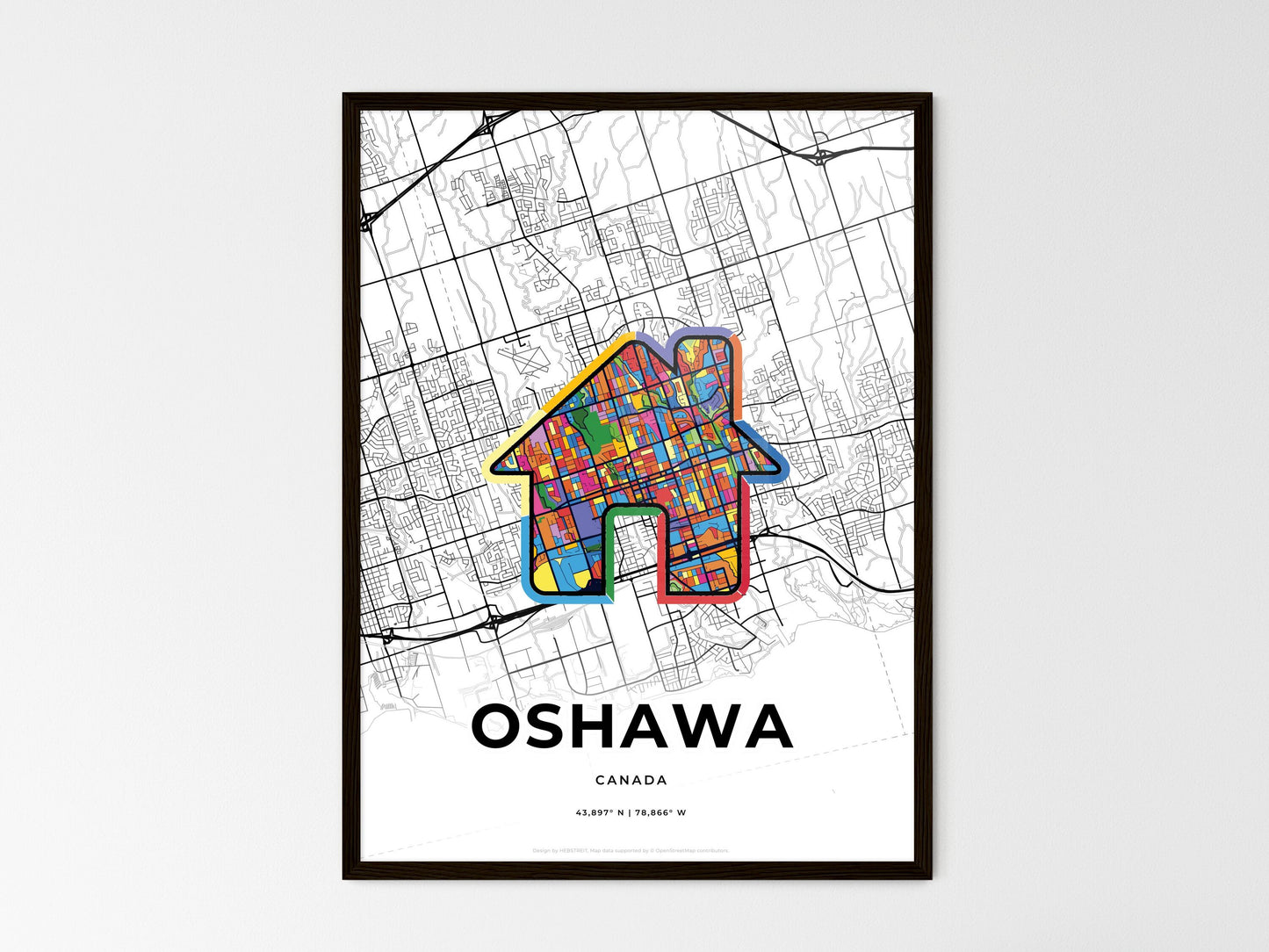 OSHAWA CANADA minimal art map with a colorful icon. Style 3