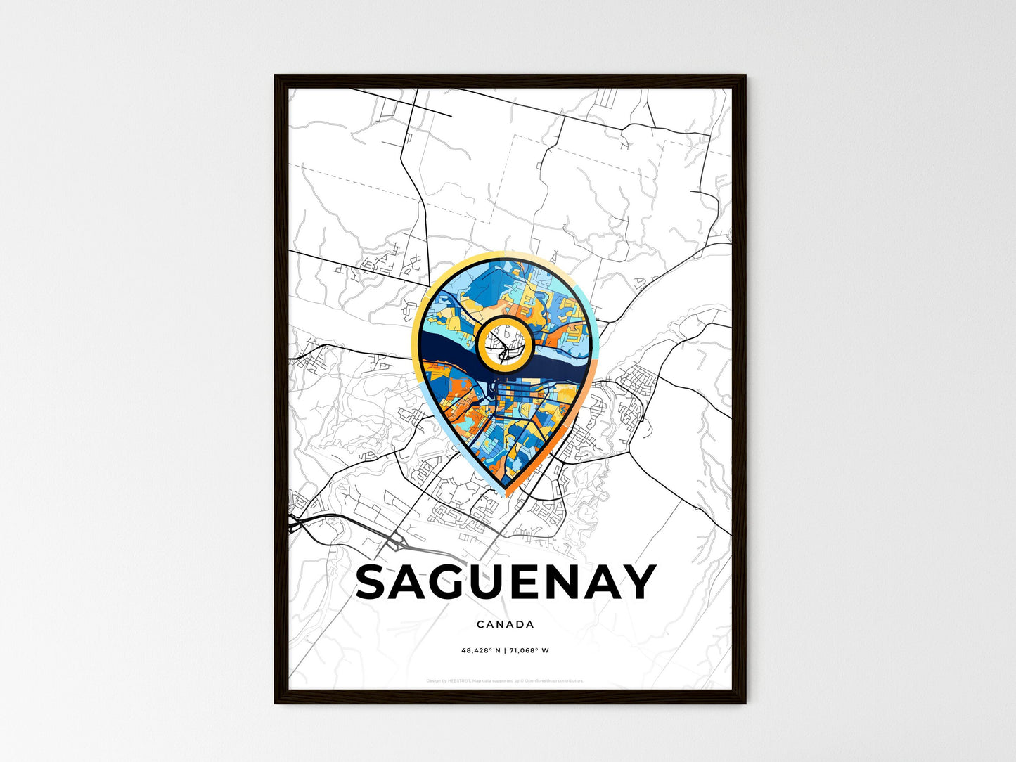 Saguenay Canada wedding art map with pointer icon