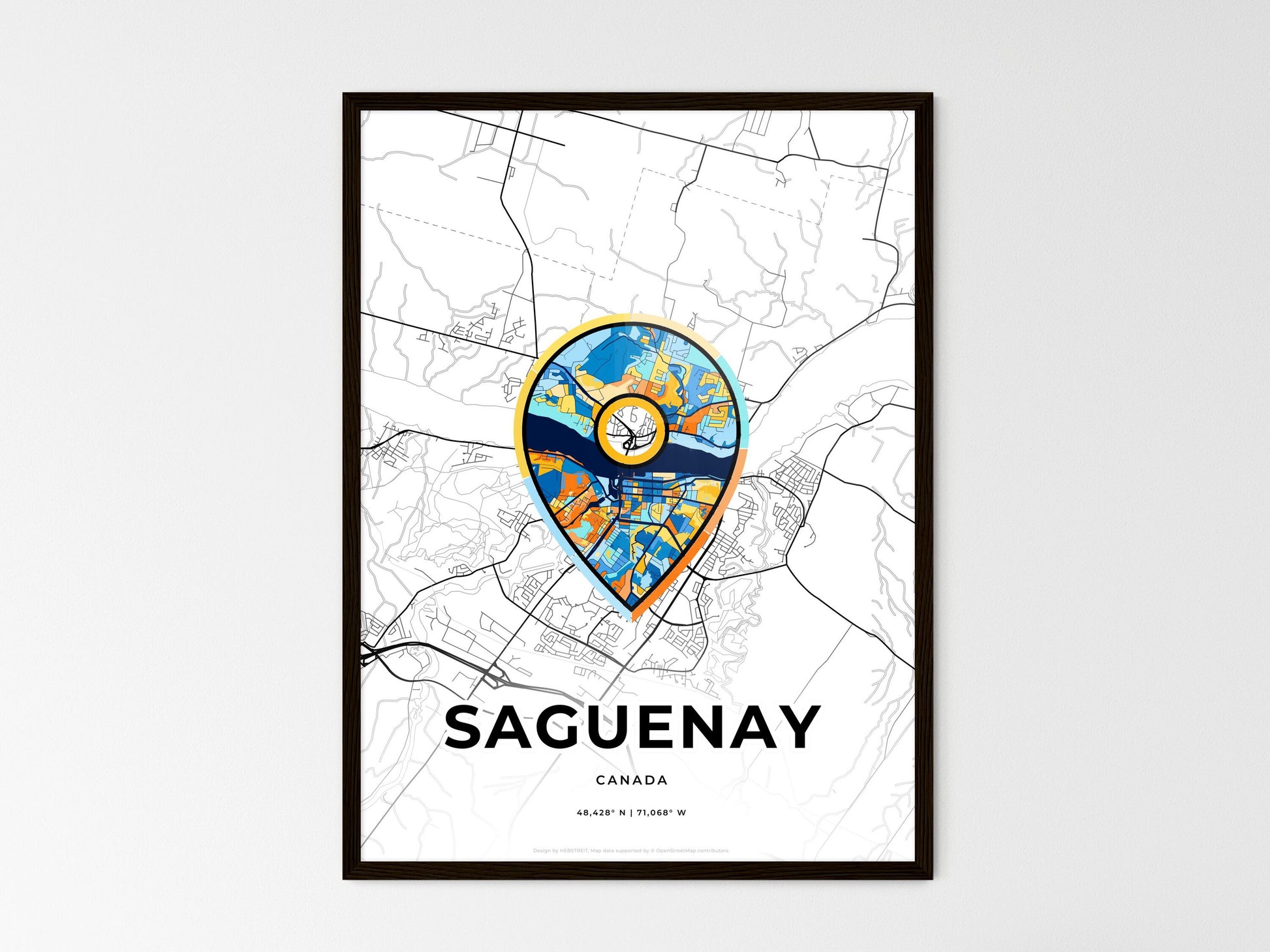Saguenay Canada wedding art map with pointer icon
