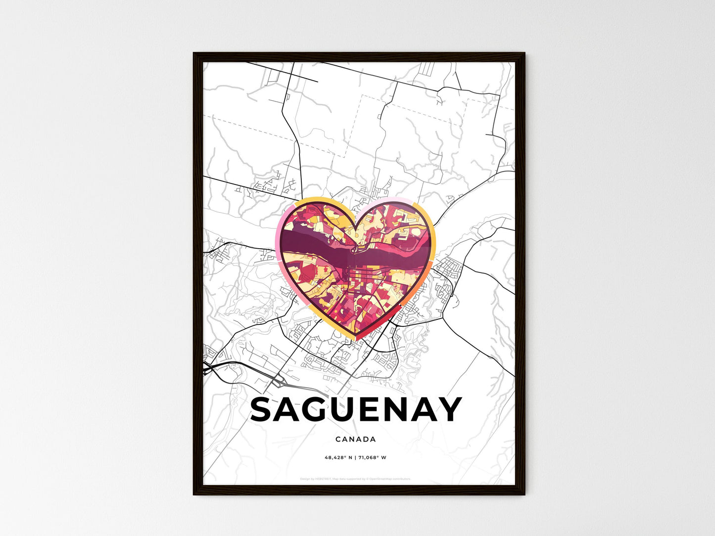 Saguenay Canada wedding art map with heart icon