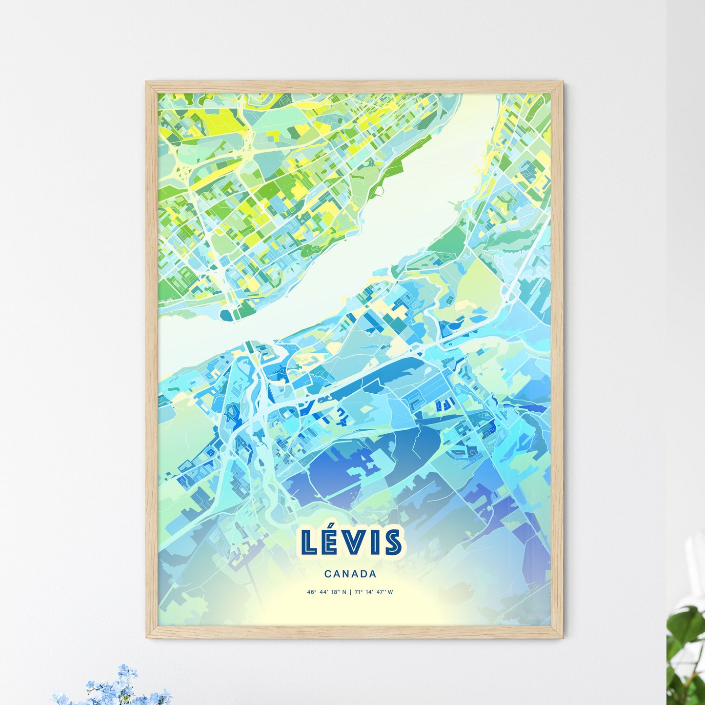 Colorful LÉVIS CANADA Fine Art Map Cool Blue