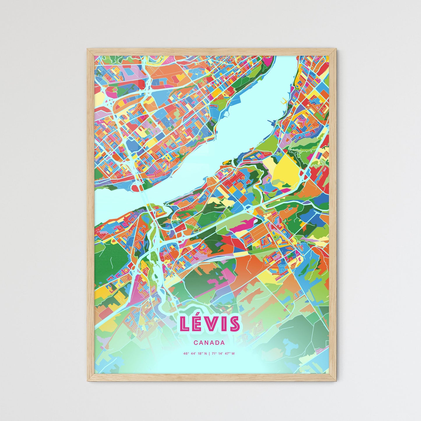 Colorful LÉVIS CANADA Fine Art Map Crazy Colors