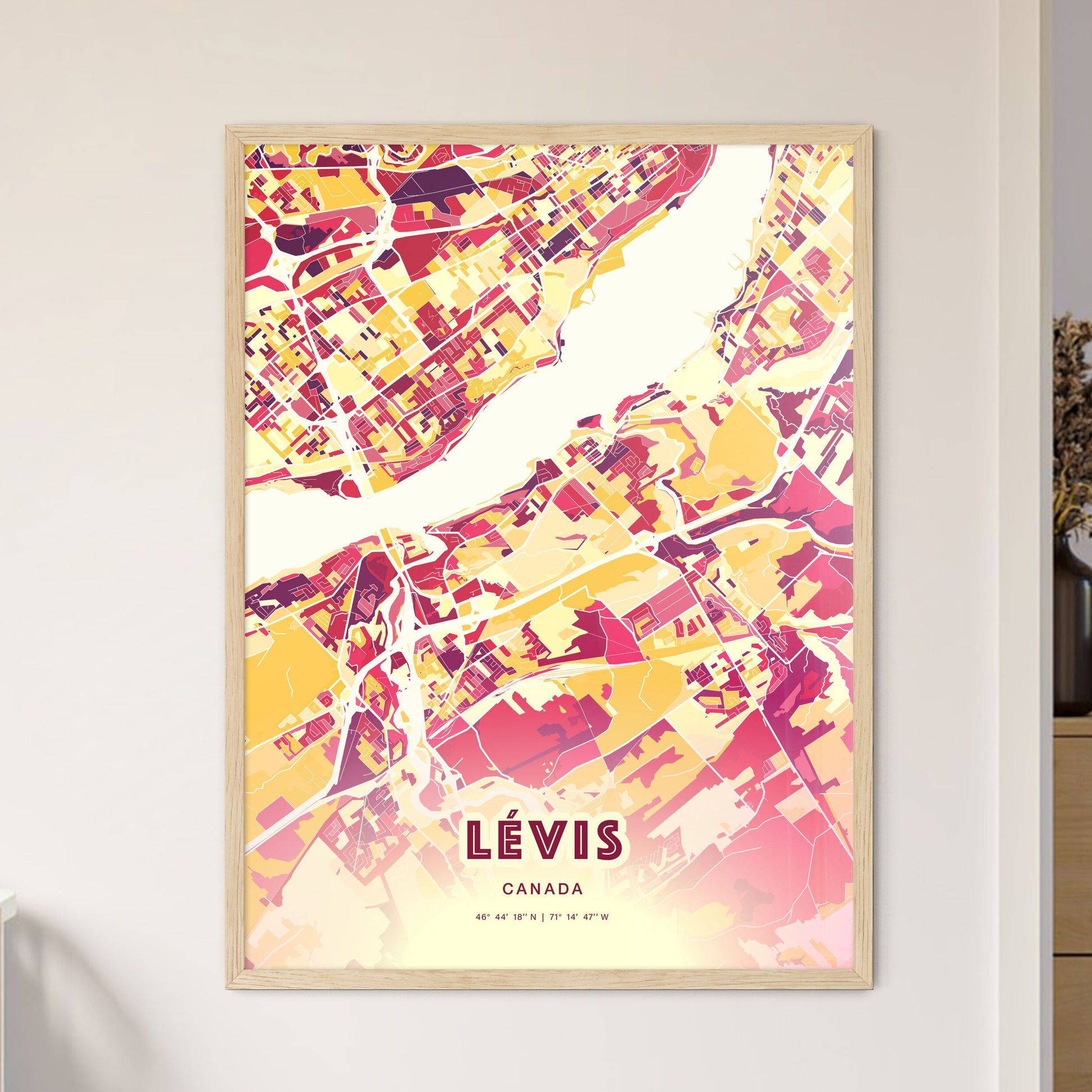 Colorful LÉVIS CANADA Fine Art Map Hot Red