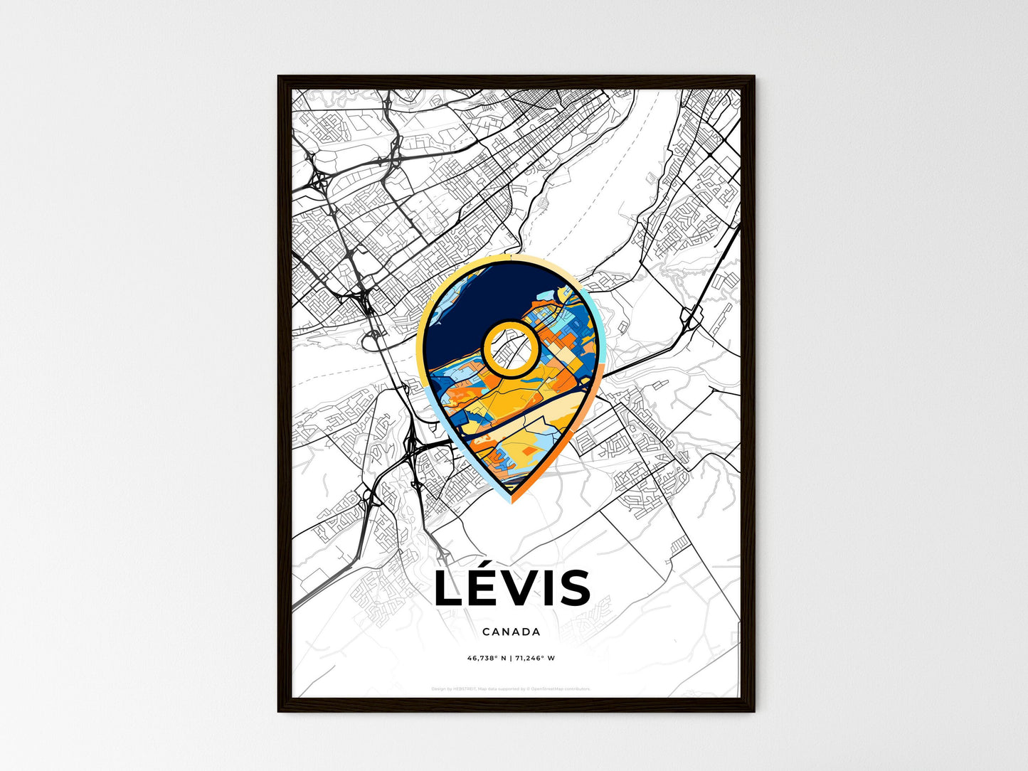 Lévis Canada wedding art map with pointer icon