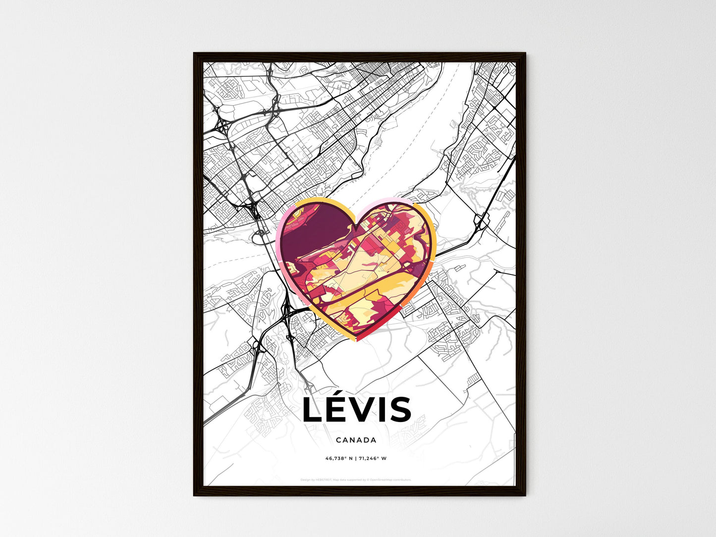 Lévis Canada wedding art map with heart icon