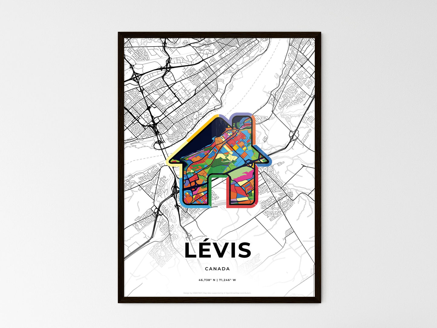 Lévis Canada wedding art map with home icon