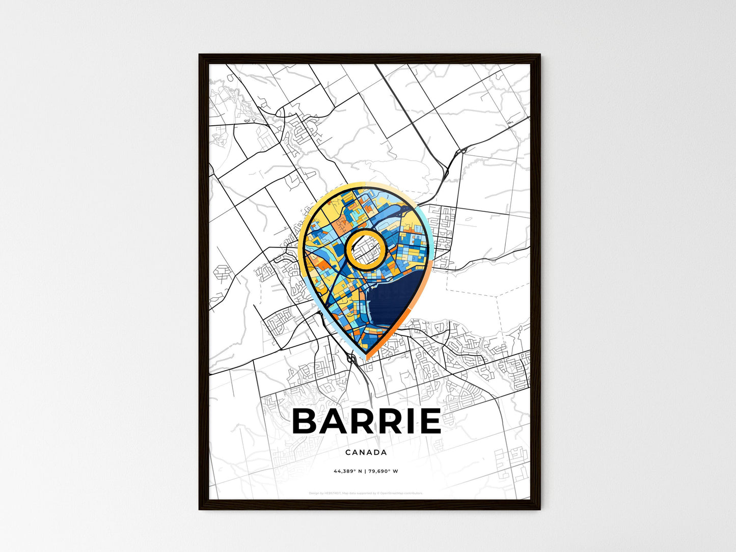 Barrie Canada wedding art map with pointer icon
