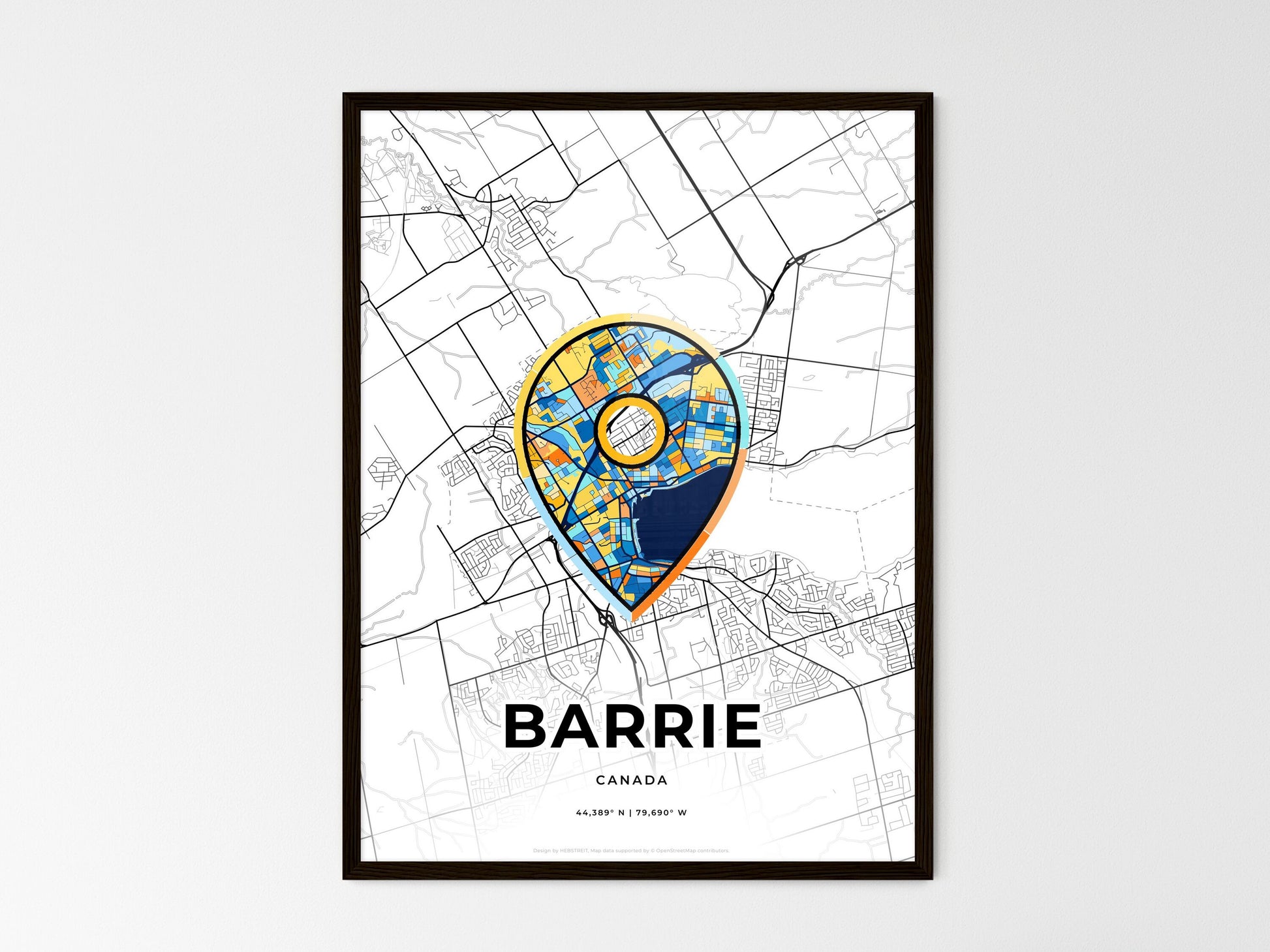 Barrie Canada wedding art map with pointer icon