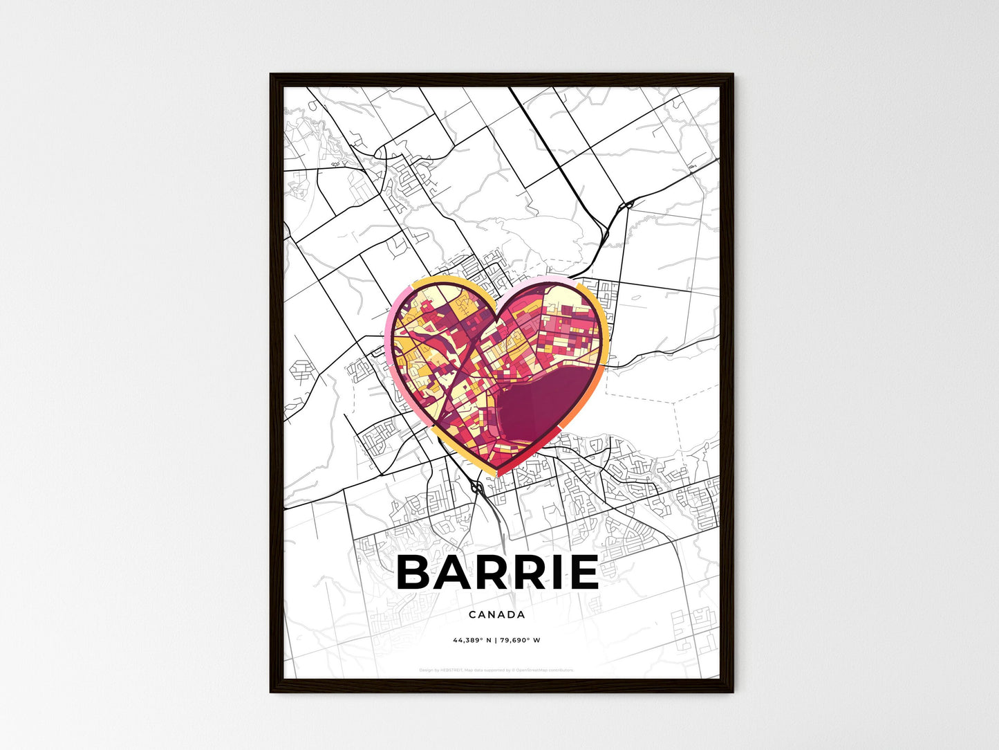 Barrie Canada wedding art map with heart icon