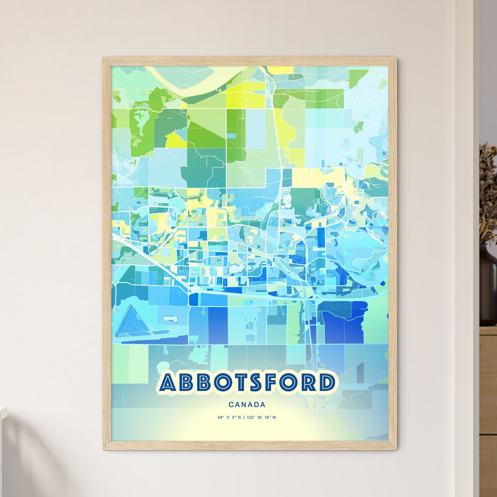 Colorful ABBOTSFORD CANADA Fine Art Map Cool Blue