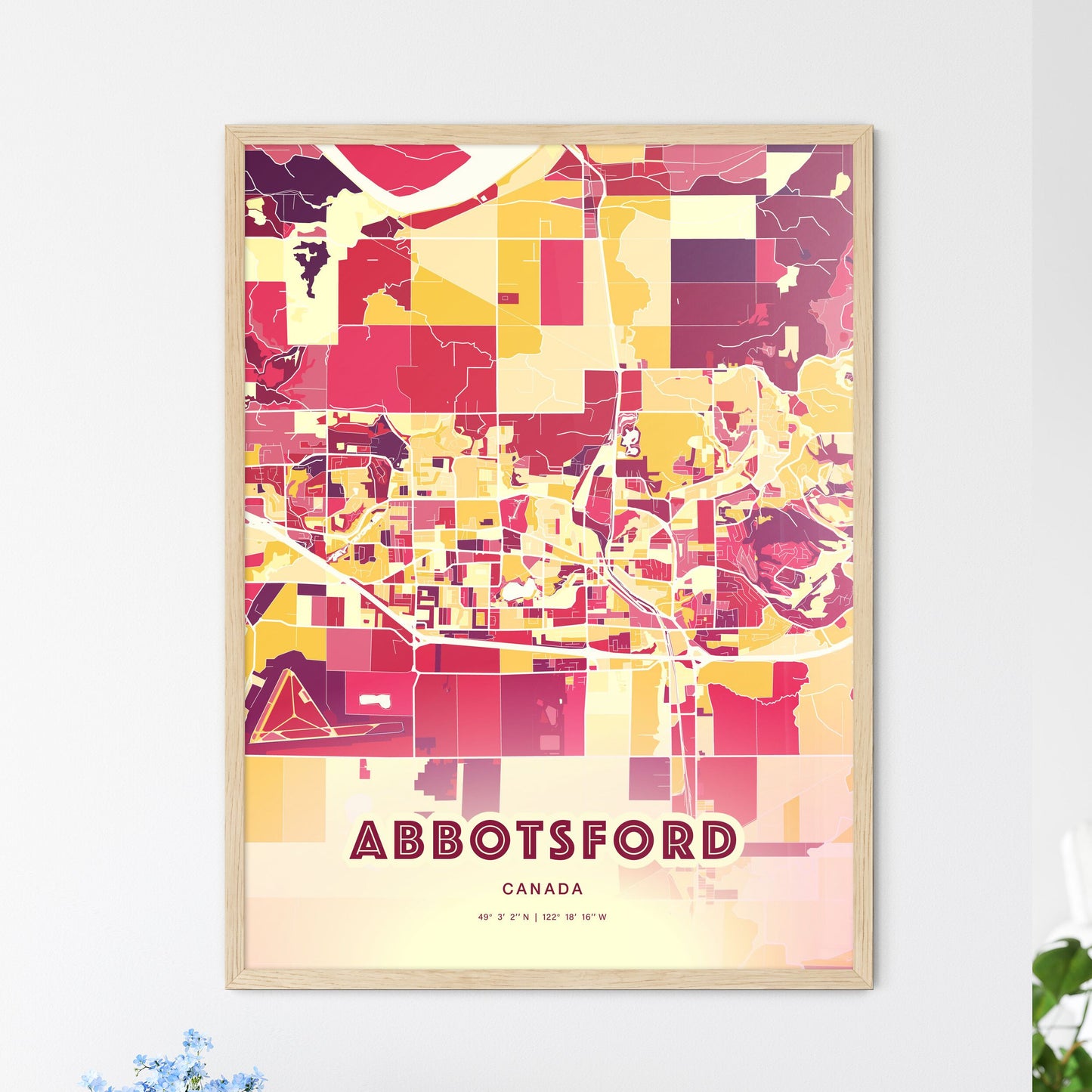 Colorful ABBOTSFORD CANADA Fine Art Map Hot Red