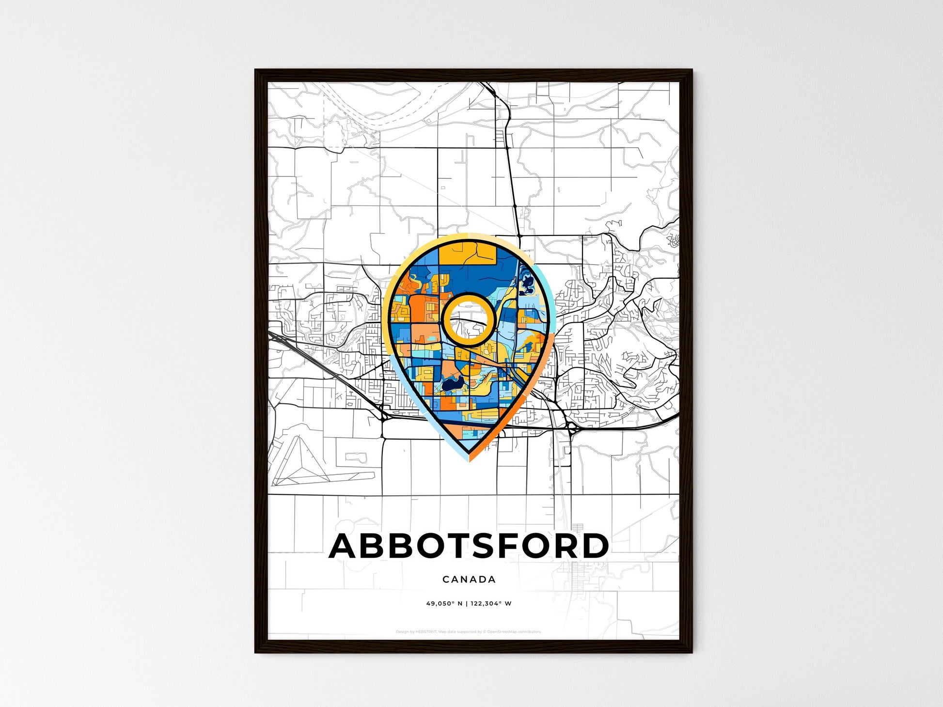 ABBOTSFORD CANADA minimal art map with a colorful icon. Where it all began, Couple map gift. Style 1