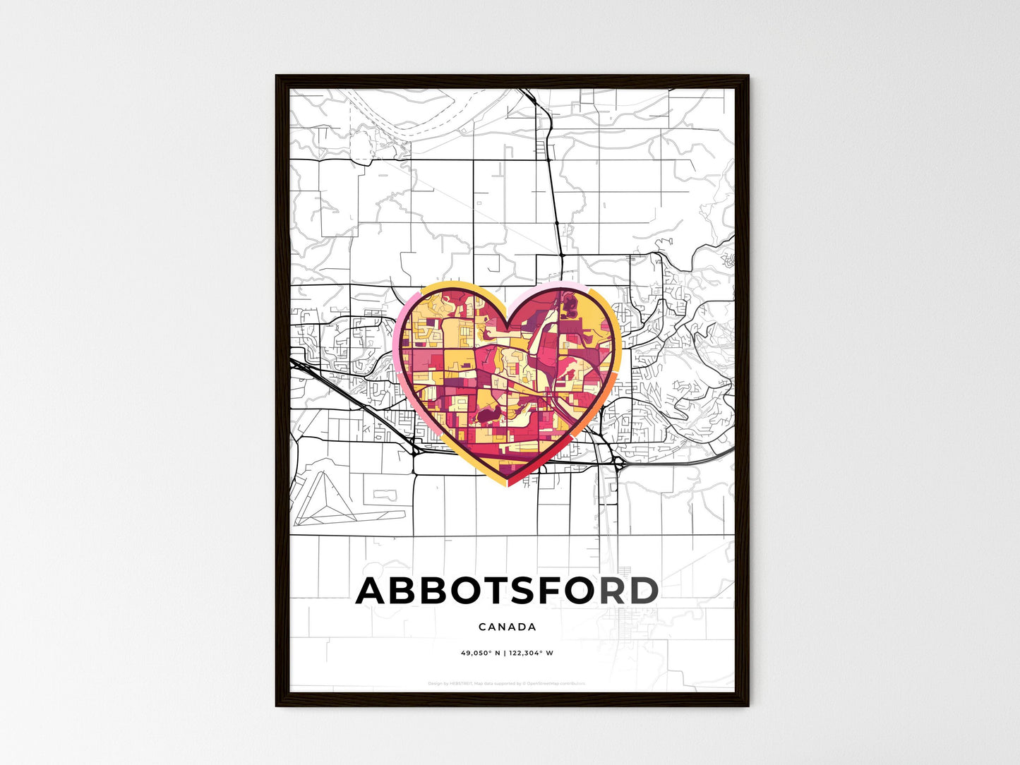 ABBOTSFORD CANADA minimal art map with a colorful icon. Where it all began, Couple map gift. Style 2