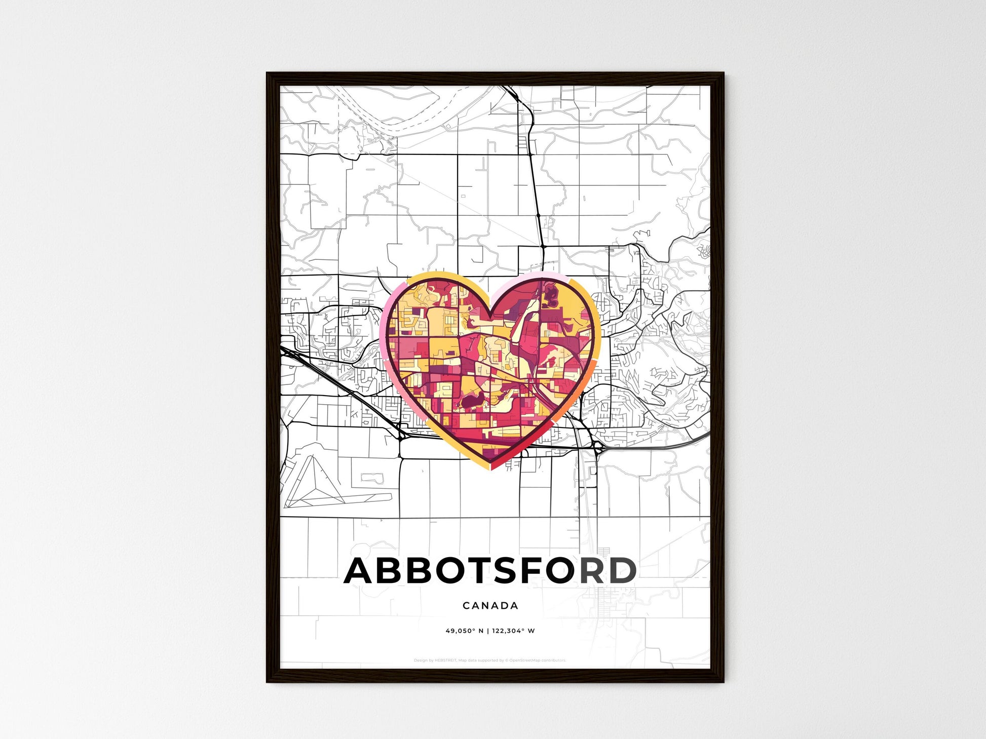 ABBOTSFORD CANADA minimal art map with a colorful icon. Where it all began, Couple map gift. Style 2