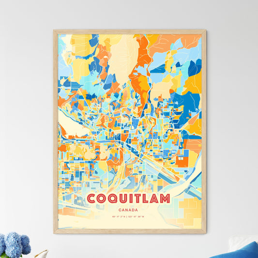 Colorful COQUITLAM CANADA Fine Art Map Blue Orange