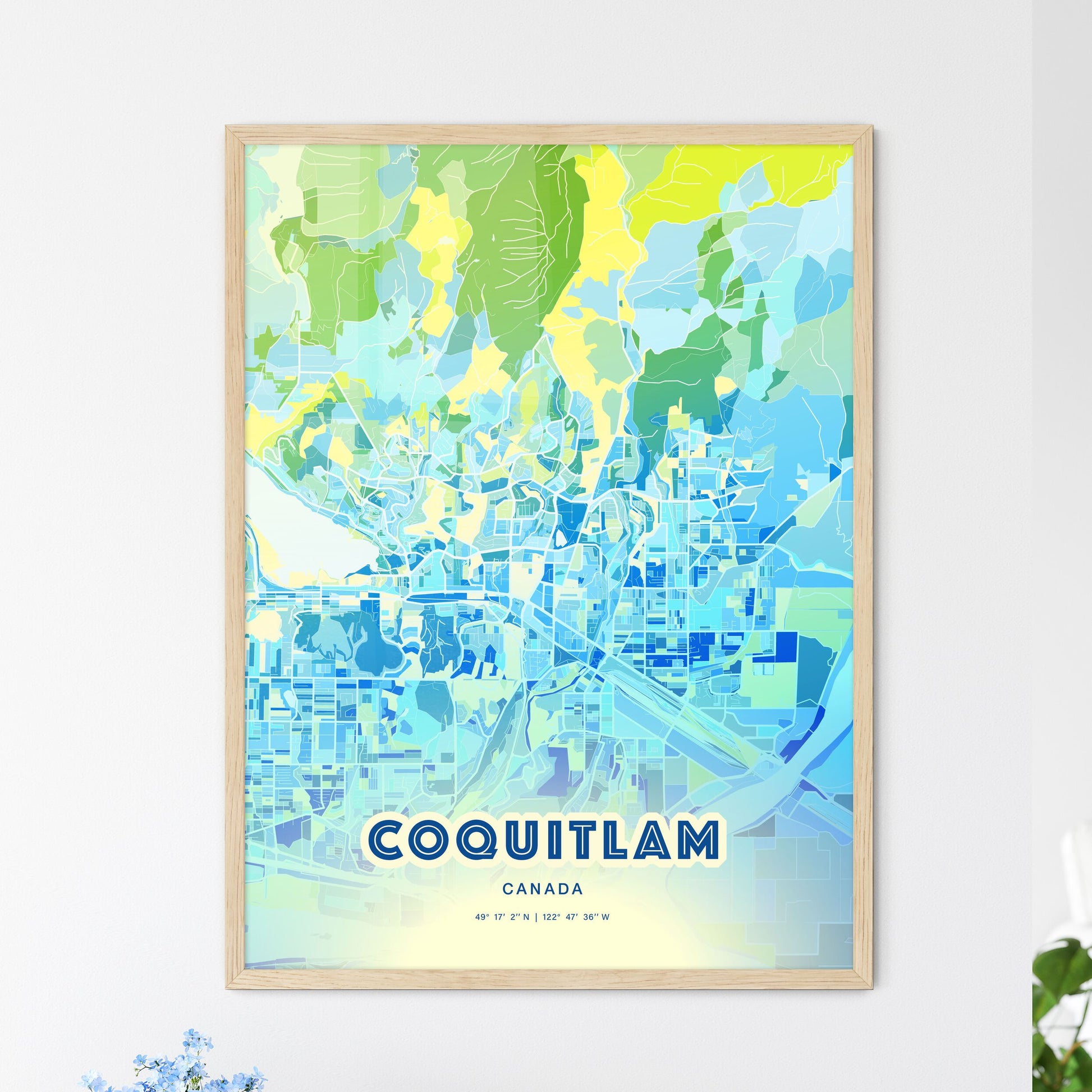 Colorful COQUITLAM CANADA Fine Art Map Cool Blue