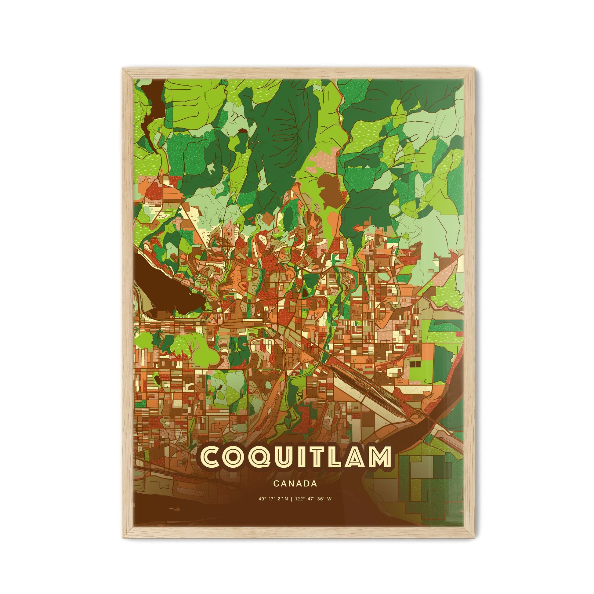 Colorful COQUITLAM CANADA Fine Art Map Farmhouse