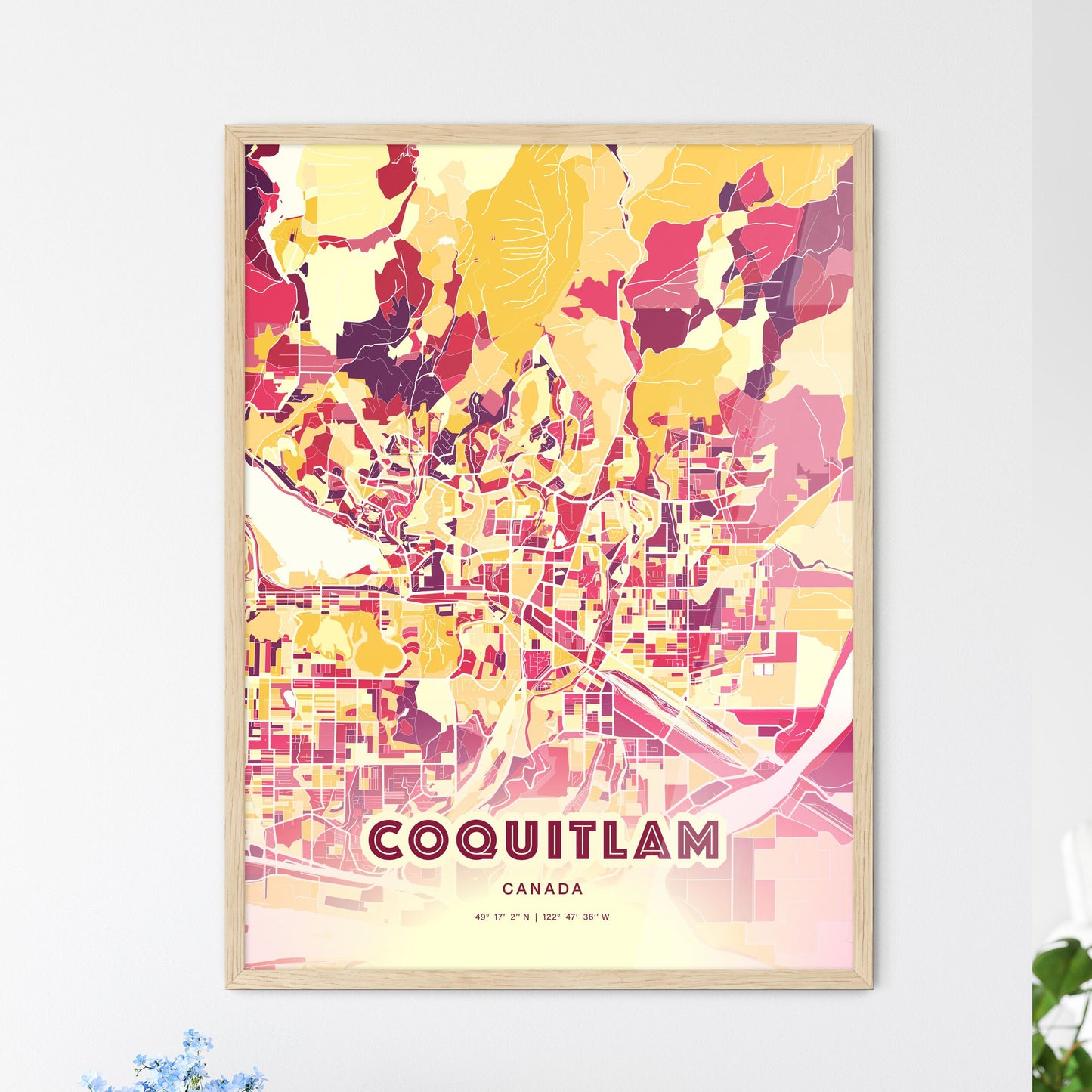 Colorful COQUITLAM CANADA Fine Art Map Hot Red