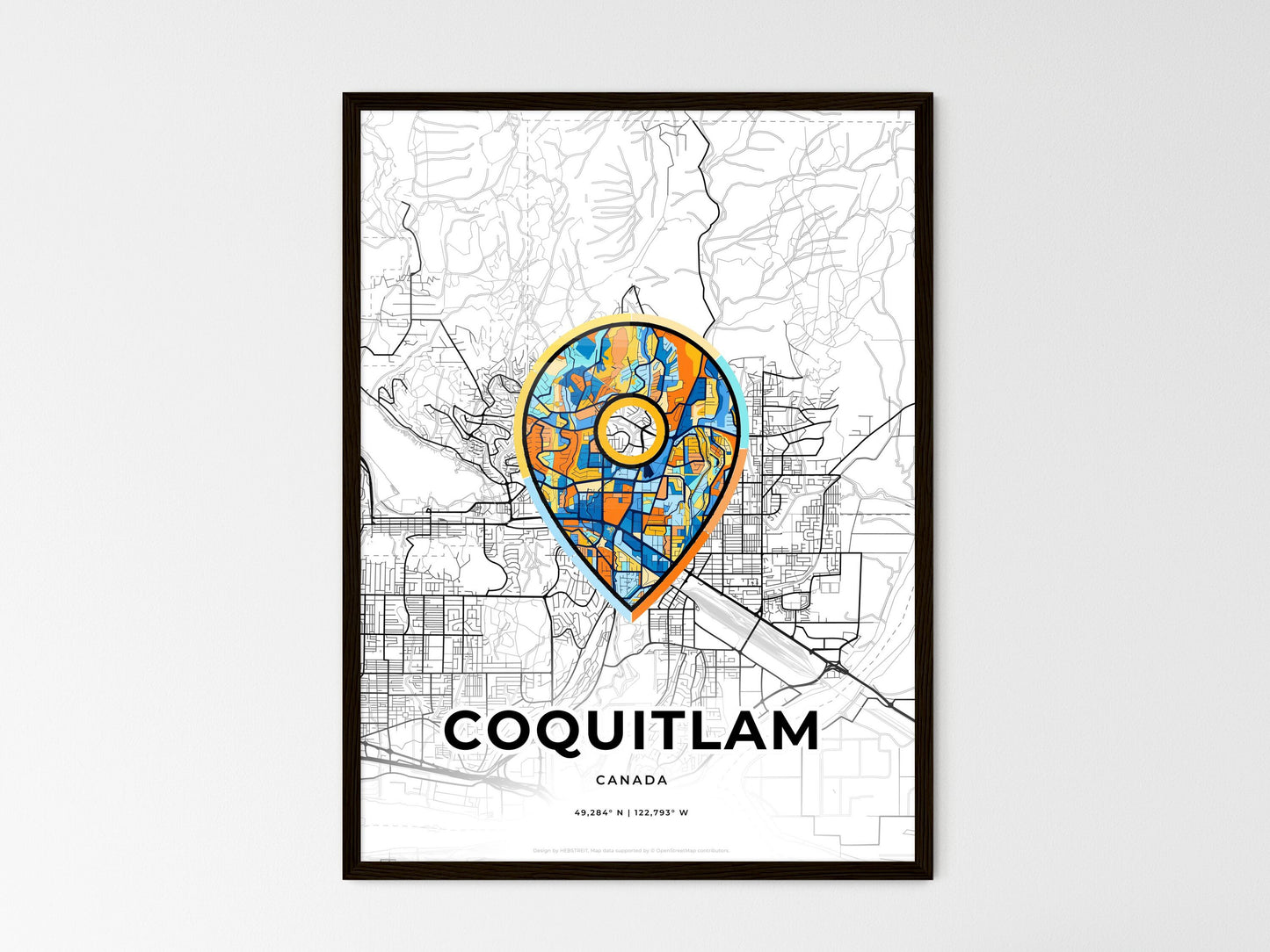 Coquitlam Canada wedding art map with pointer icon