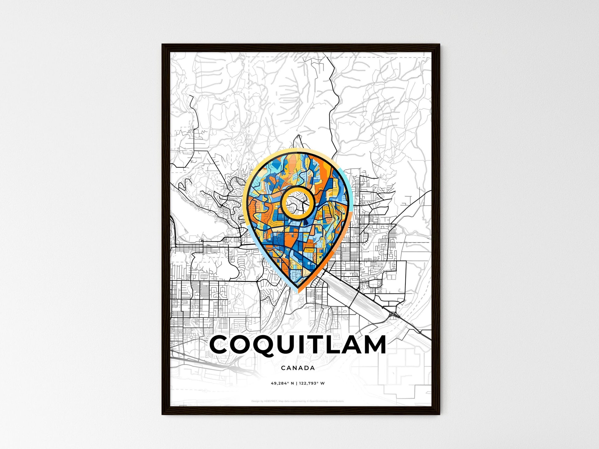 Coquitlam Canada wedding art map with pointer icon