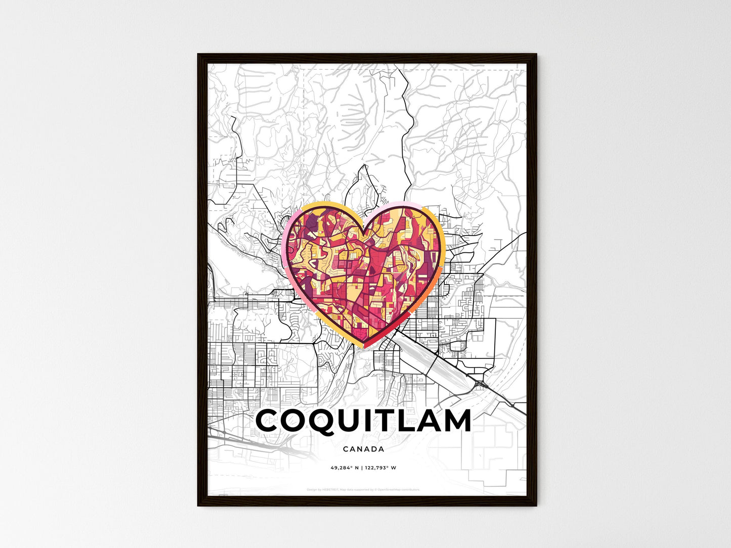 Coquitlam Canada wedding art map with heart icon