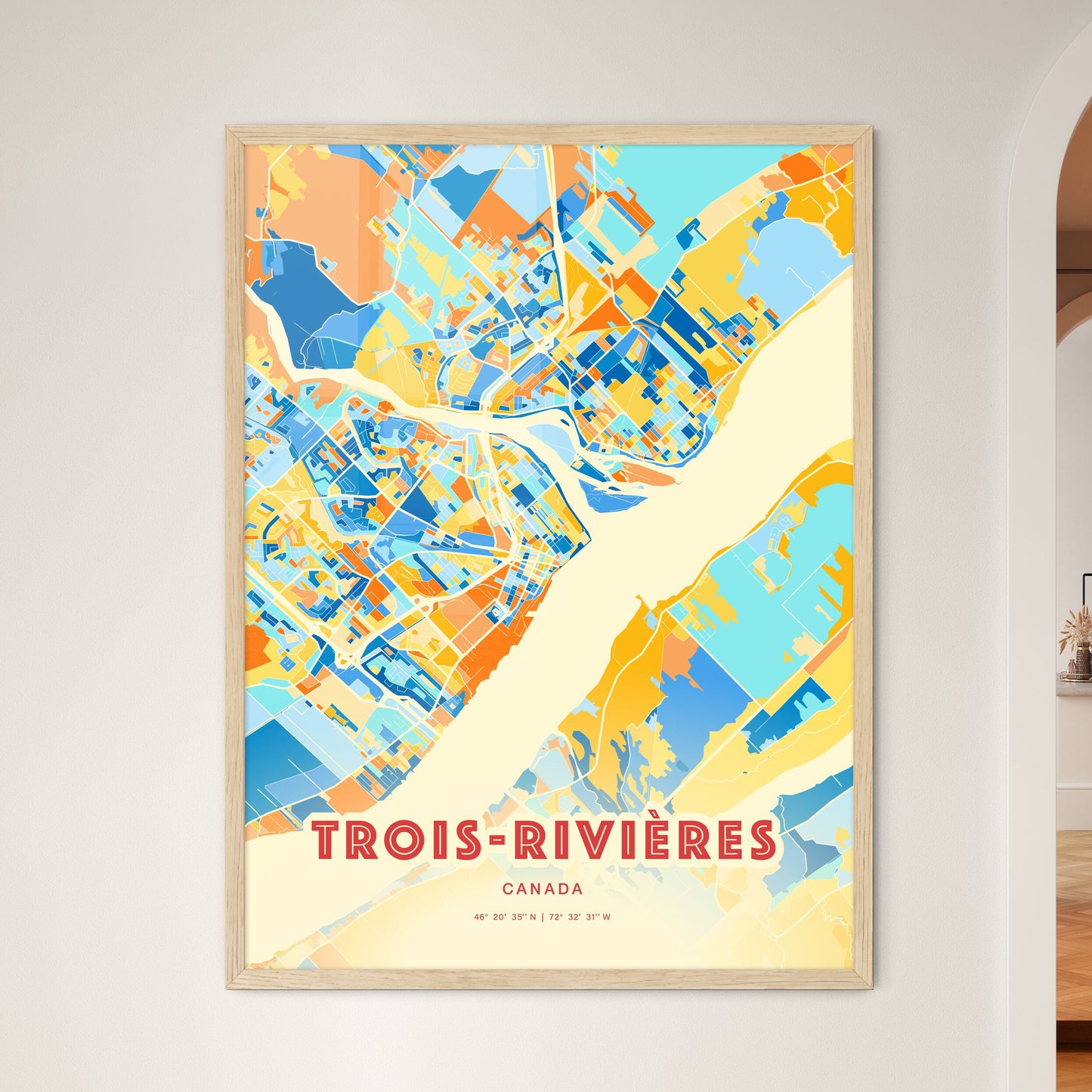 Colorful Trois-Rivières Canada Fine Art Map Blue Orange