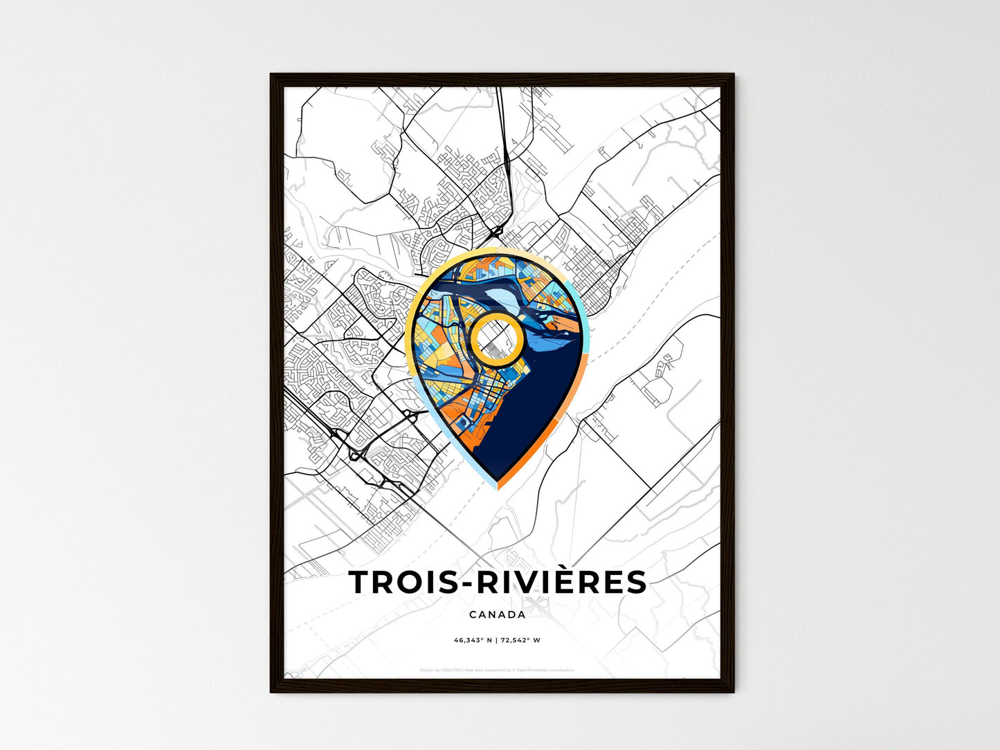 Trois-Rivières Canada wedding art map with pointer icon
