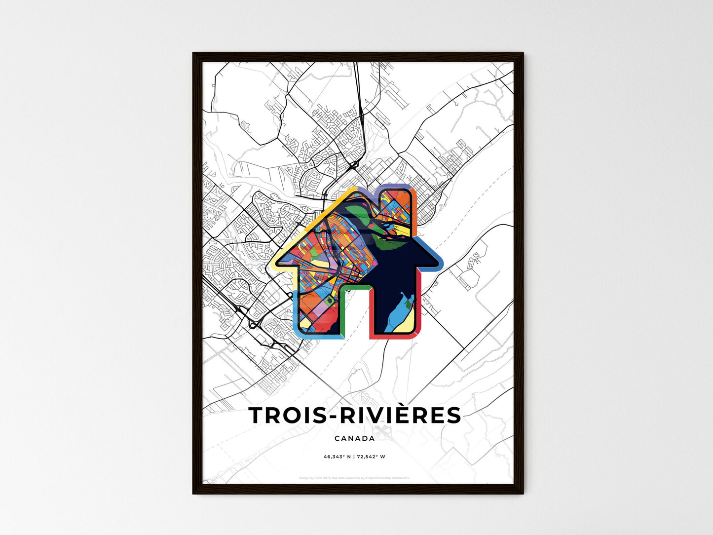 Trois-Rivières Canada wedding art map with home icon