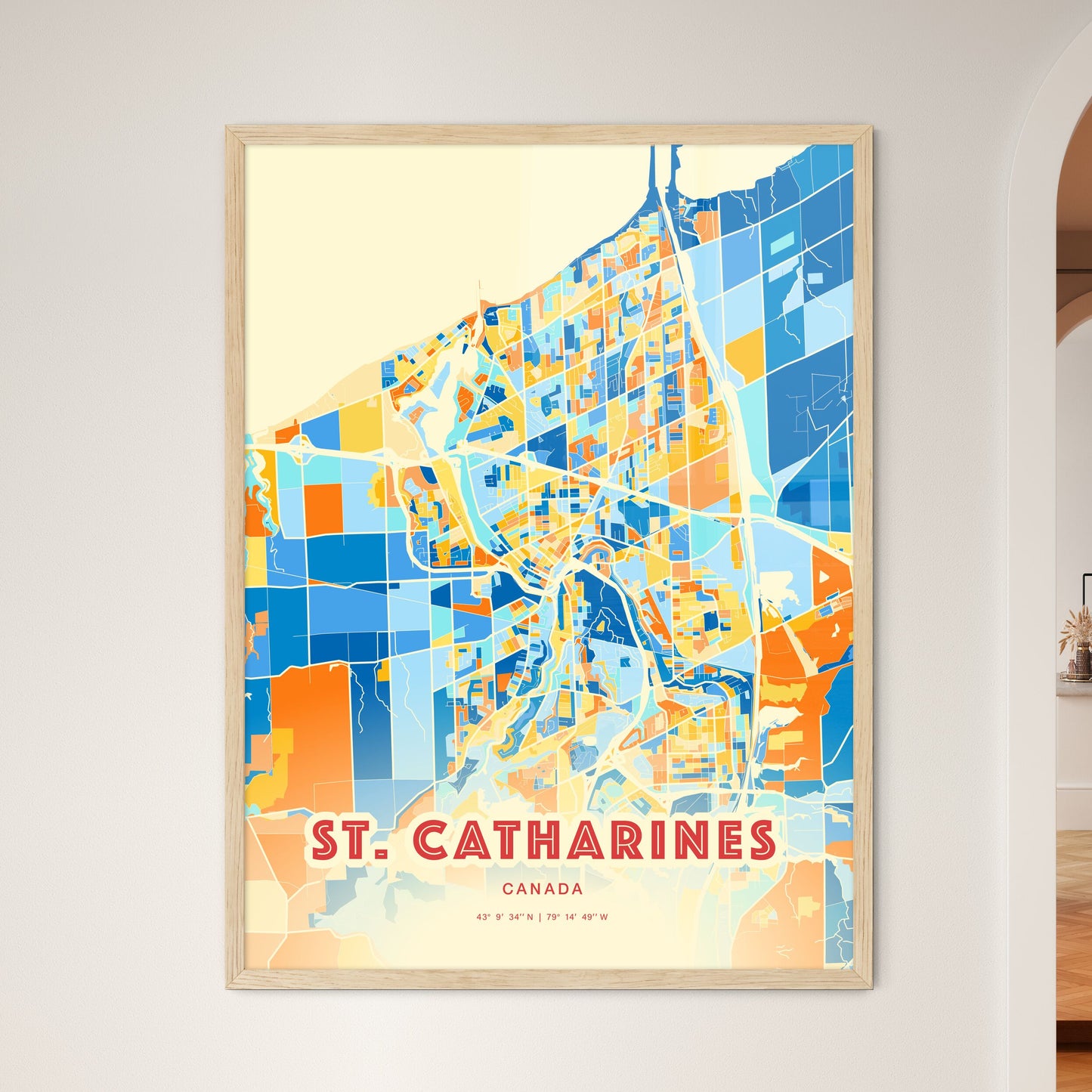 Colorful St. Catharines Canada Fine Art Map Blue Orange