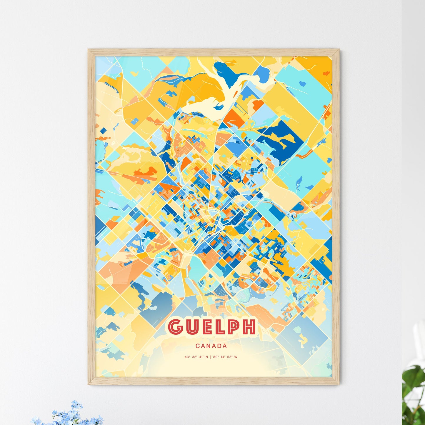 Colorful Guelph Canada Fine Art Map Blue Orange