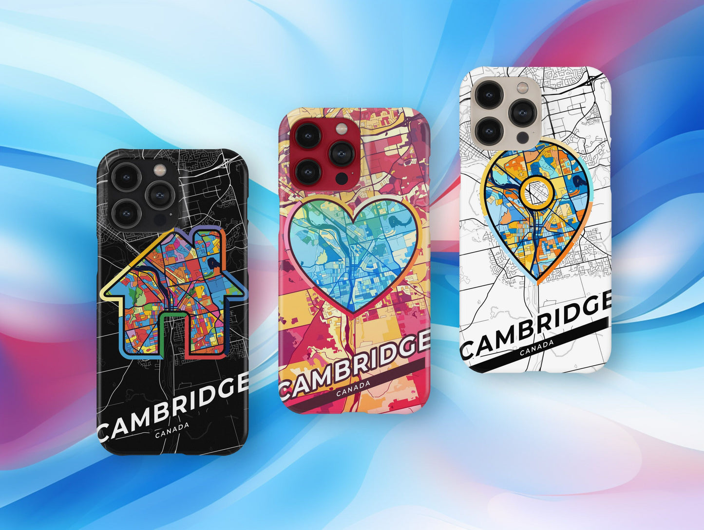 Cambridge Canada slim phone case with colorful icon. Birthday, wedding or housewarming gift. Couple match cases.