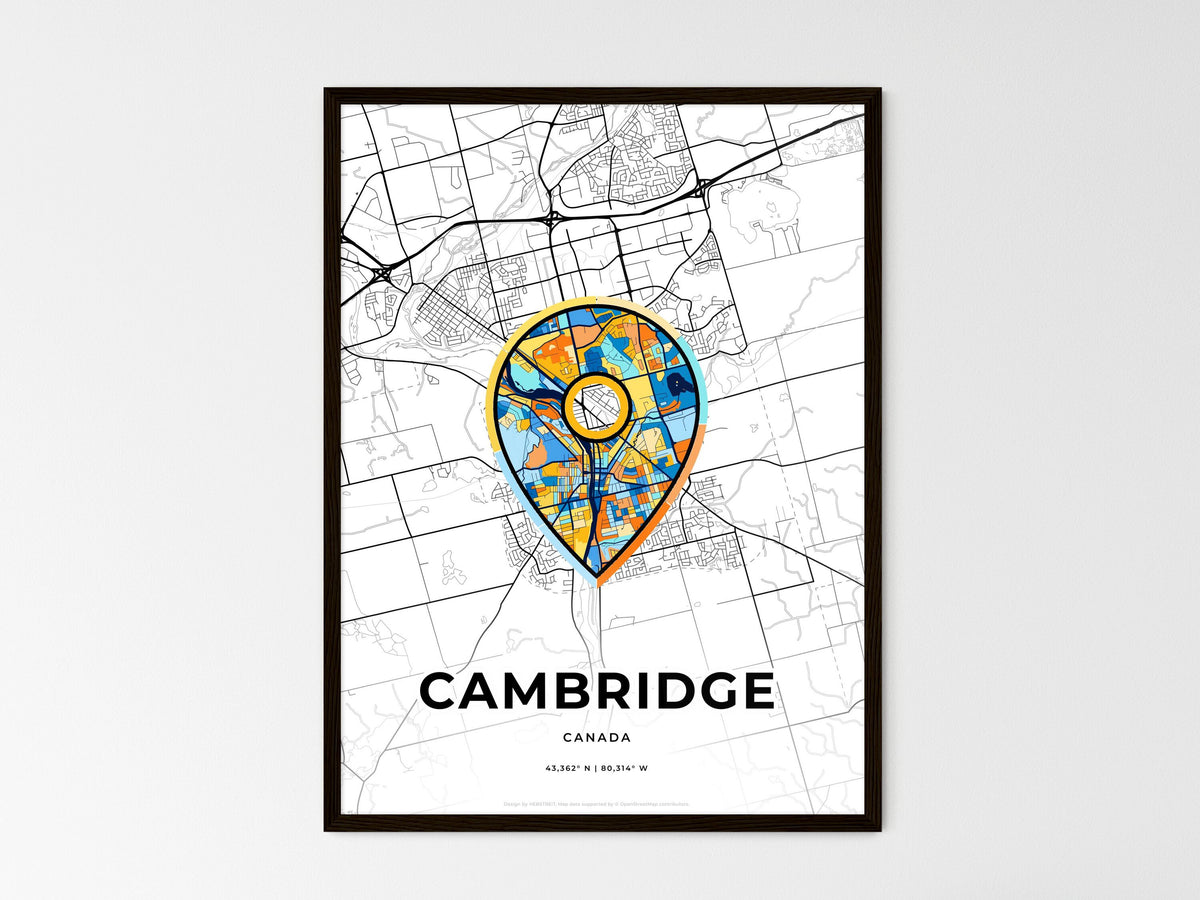 Cambridge Canada wedding art map with pointer icon