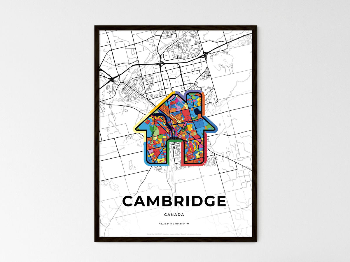 Cambridge Canada wedding art map with home icon