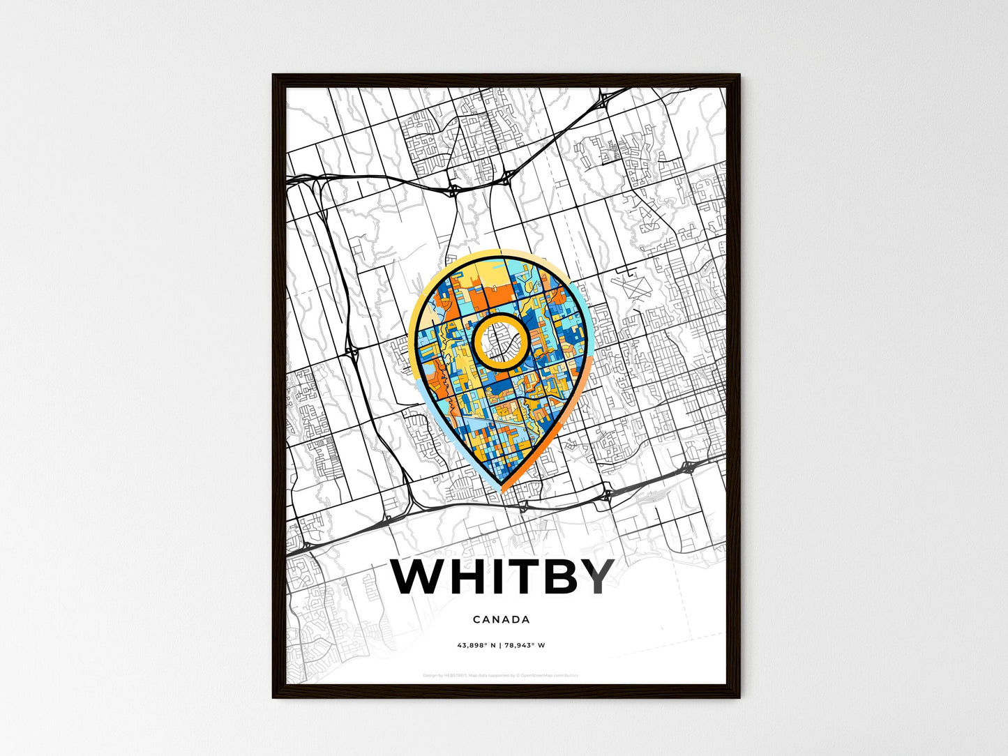 Whitby Canada wedding art map with pointer icon