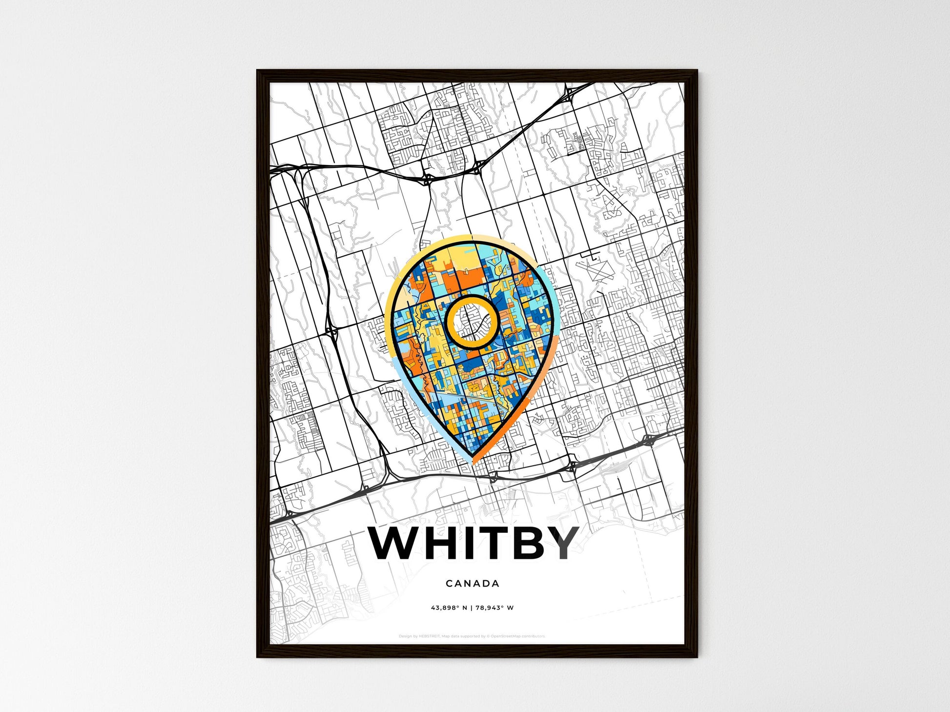 Whitby Canada wedding art map with pointer icon