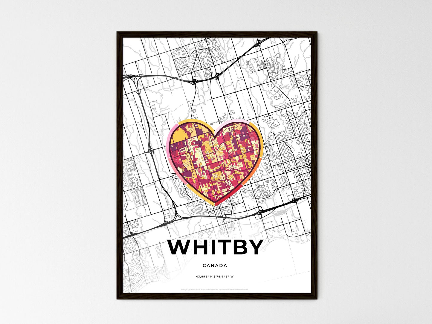 Whitby Canada wedding art map with heart icon