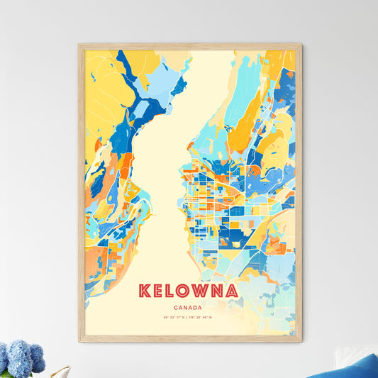 Colorful Kelowna Canada Fine Art Map Blue Orange