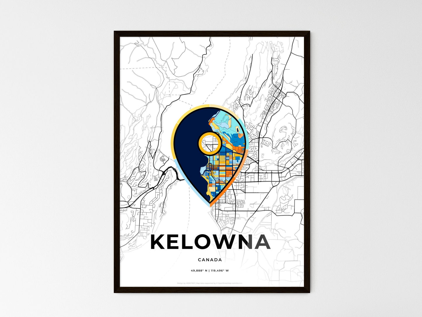 Kelowna Canada wedding art map with pointer icon