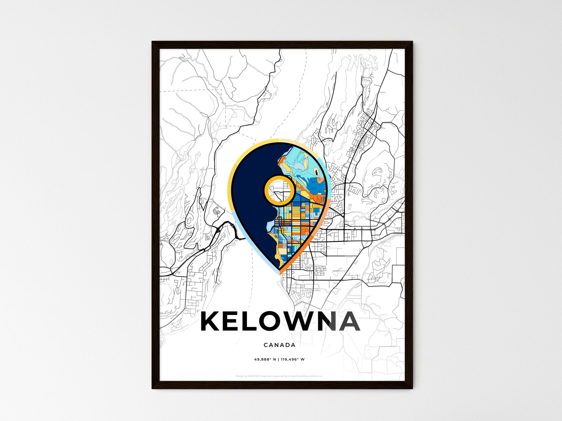 Kelowna Canada wedding art map with pointer icon