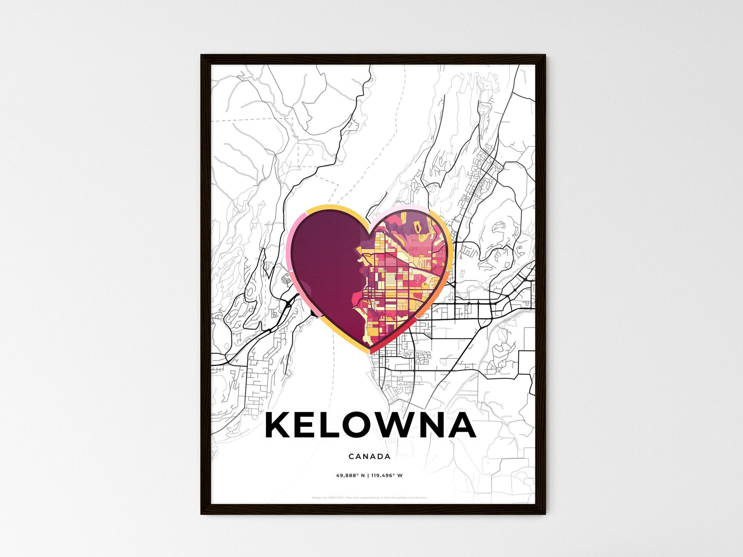 Kelowna Canada wedding art map with heart icon