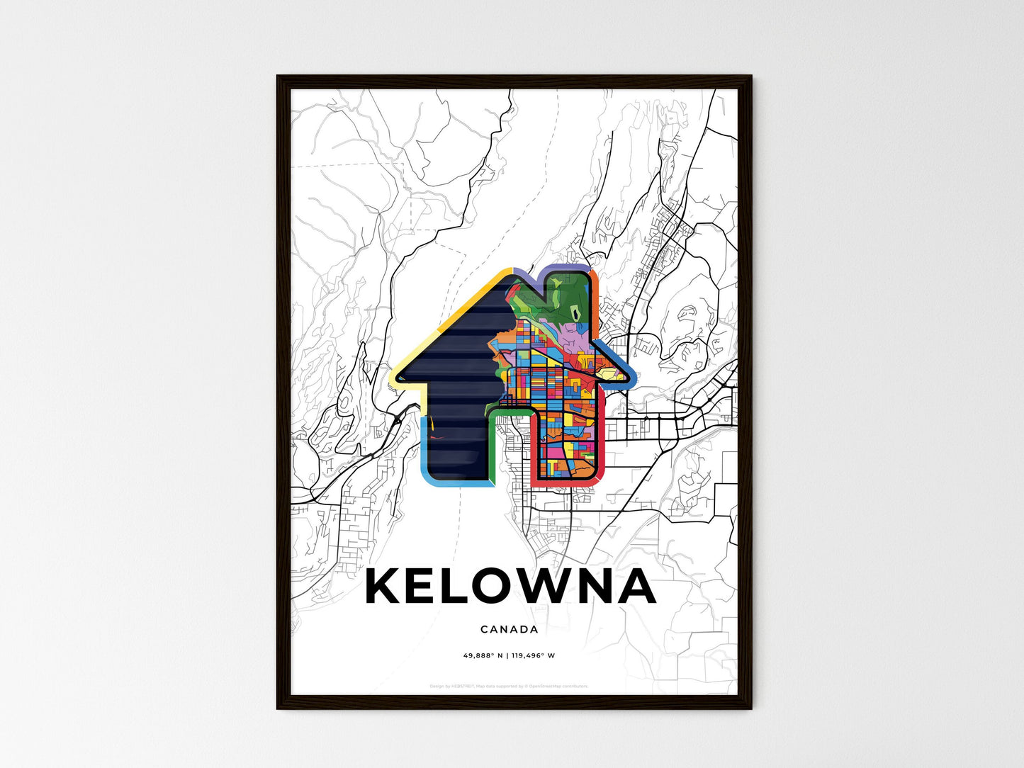 Kelowna Canada wedding art map with home icon