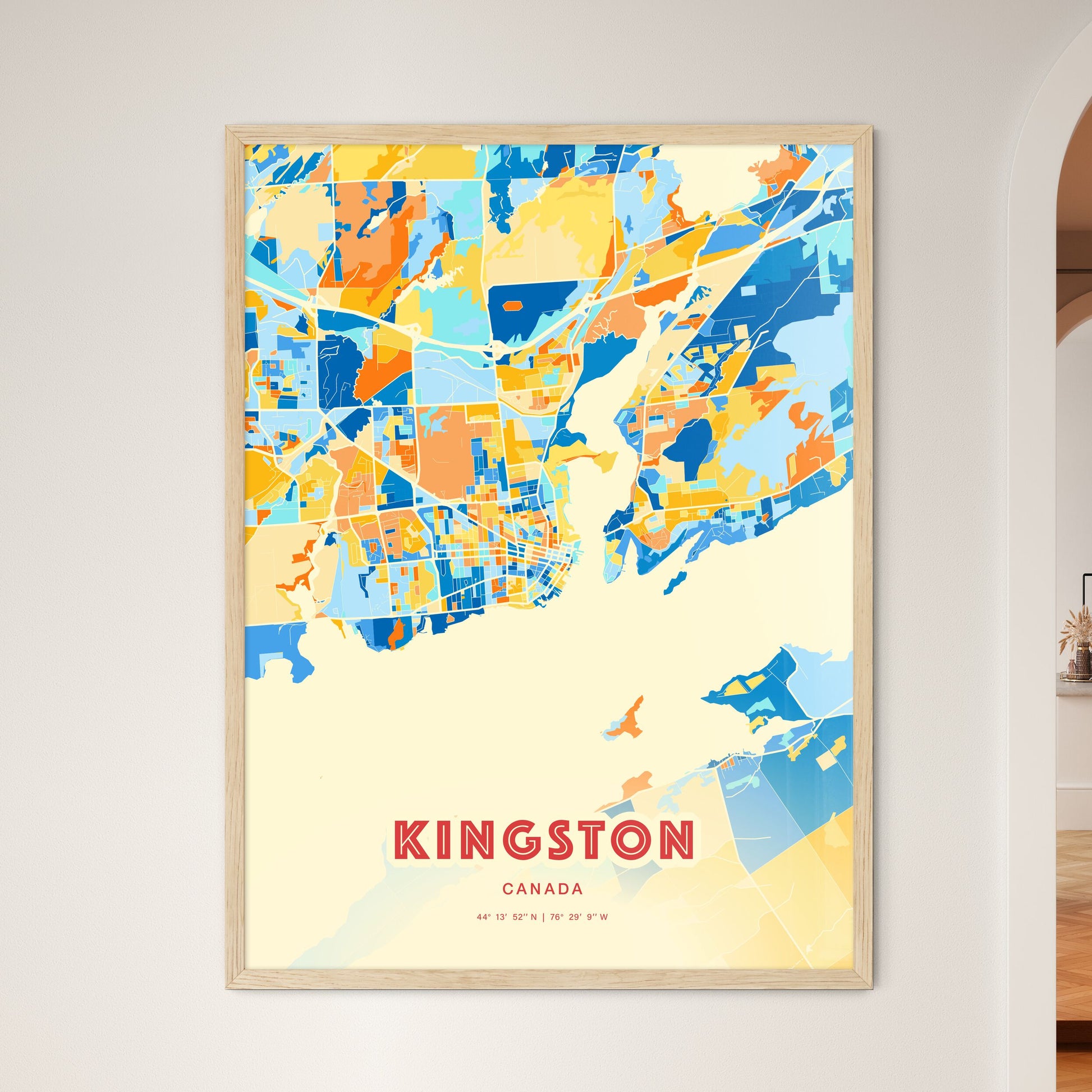 Colorful Kingston Canada Fine Art Map Blue Orange