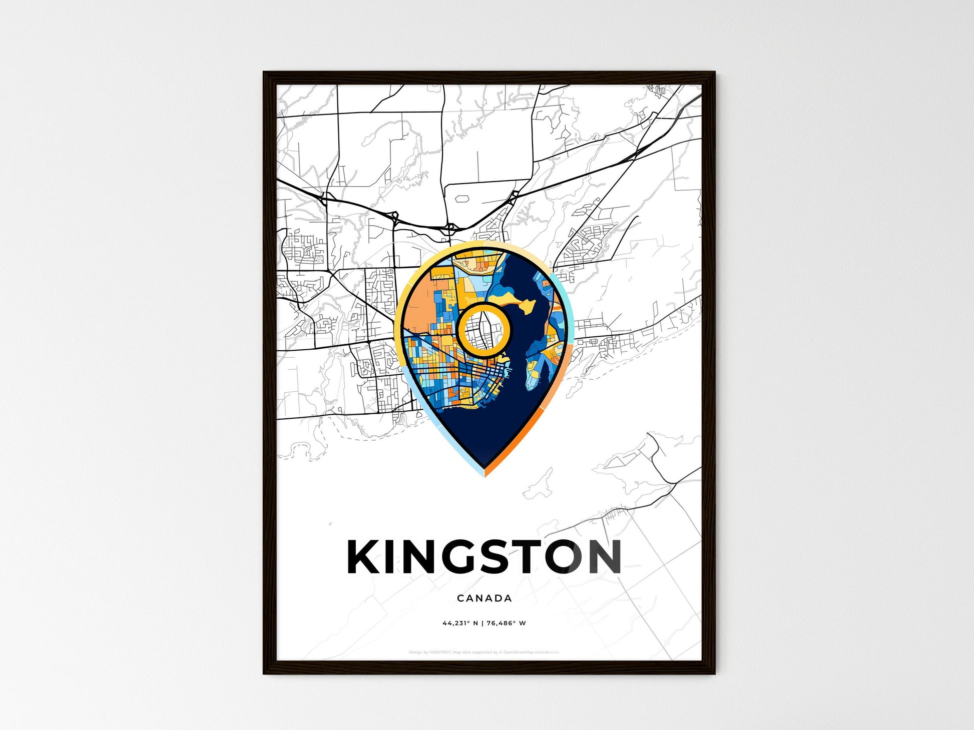 Kingston Canada wedding art map with pointer icon