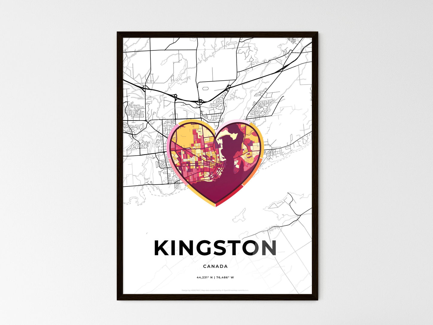 Kingston Canada wedding art map with heart icon