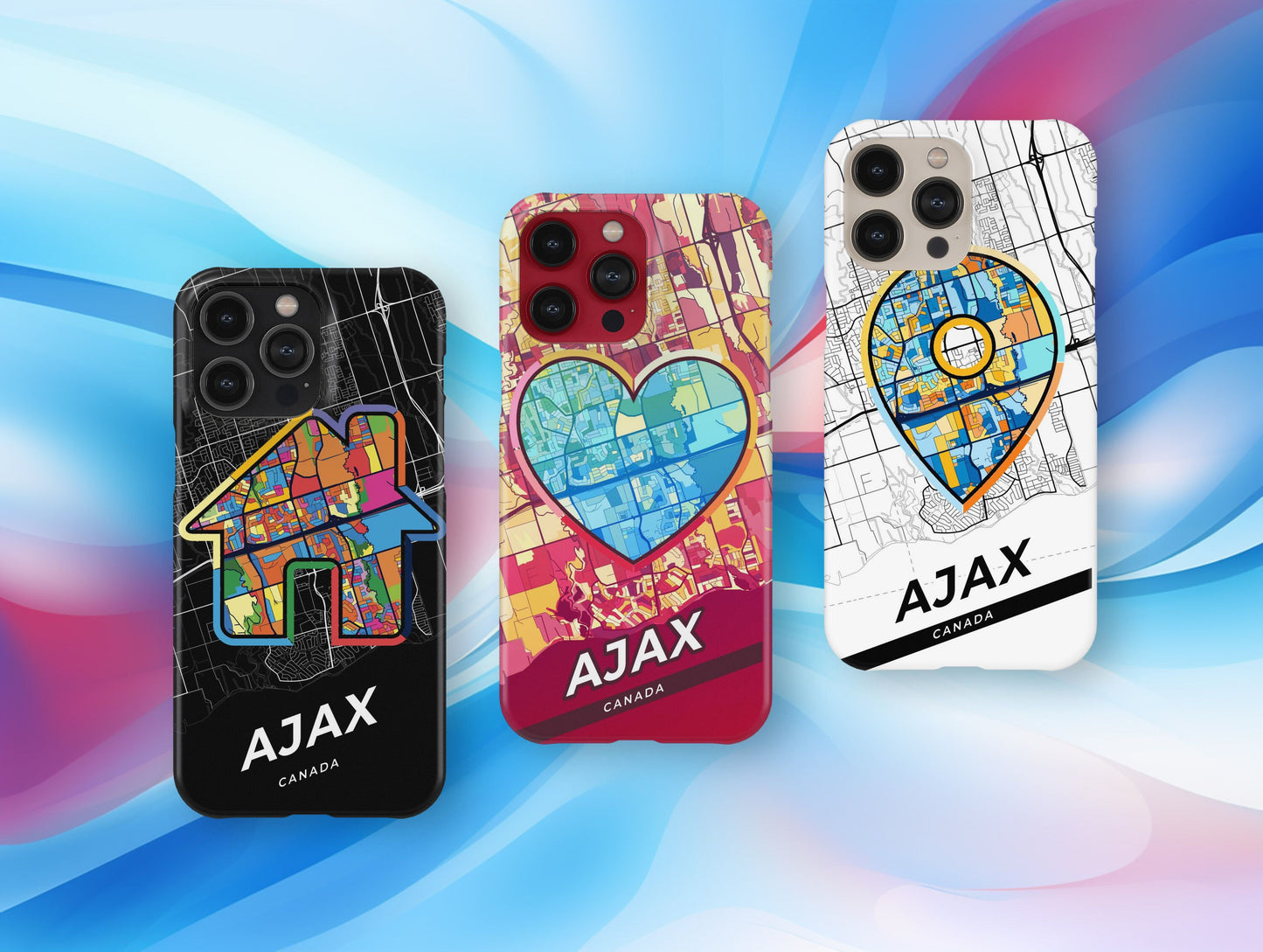 Ajax Canada slim phone case with colorful icon. Birthday, wedding or housewarming gift. Couple match cases.