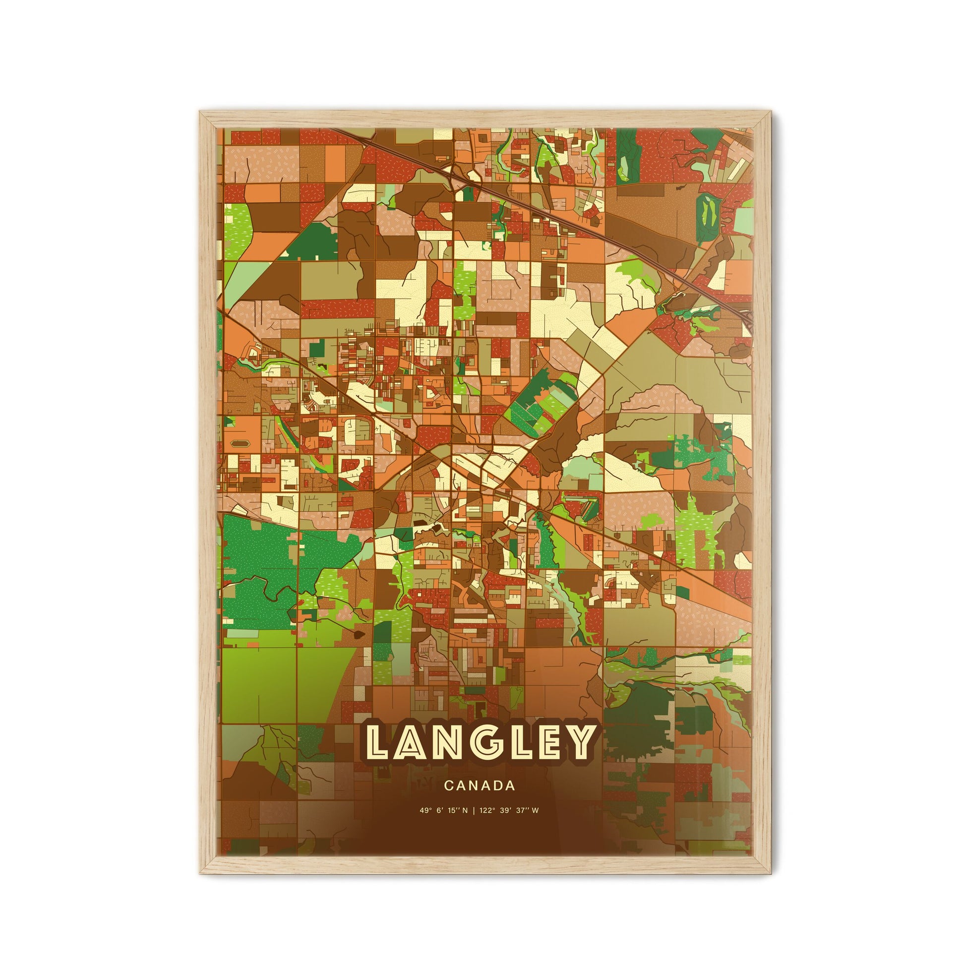 Colorful LANGLEY CANADA Fine Art Map Farmhouse