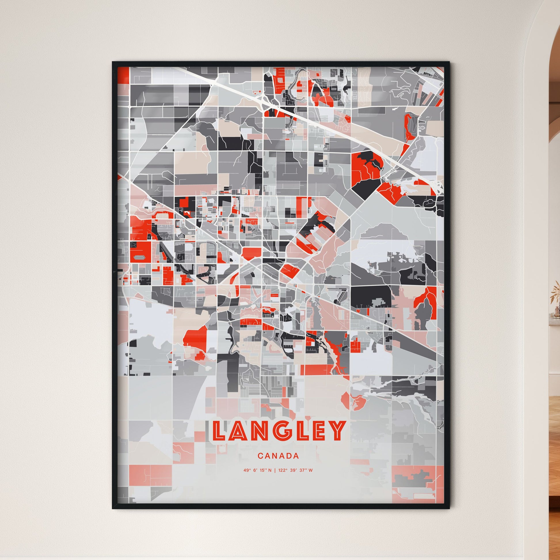 Colorful LANGLEY CANADA Fine Art Map Modern